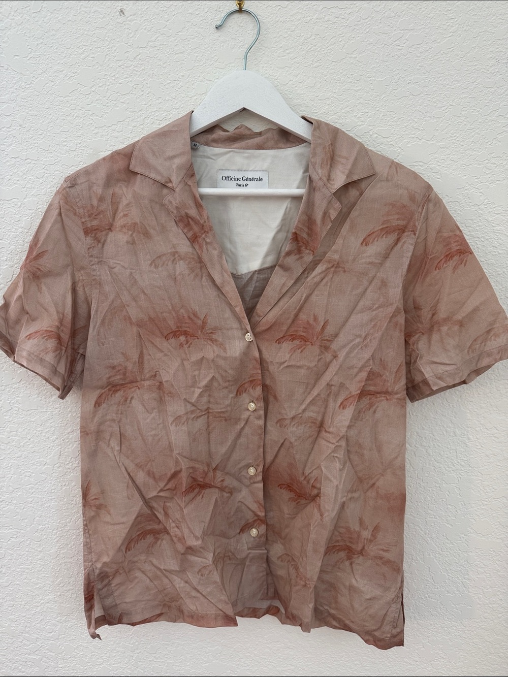 Officine Generale Short-Sleeve Button-Front Top Rose Palm Print